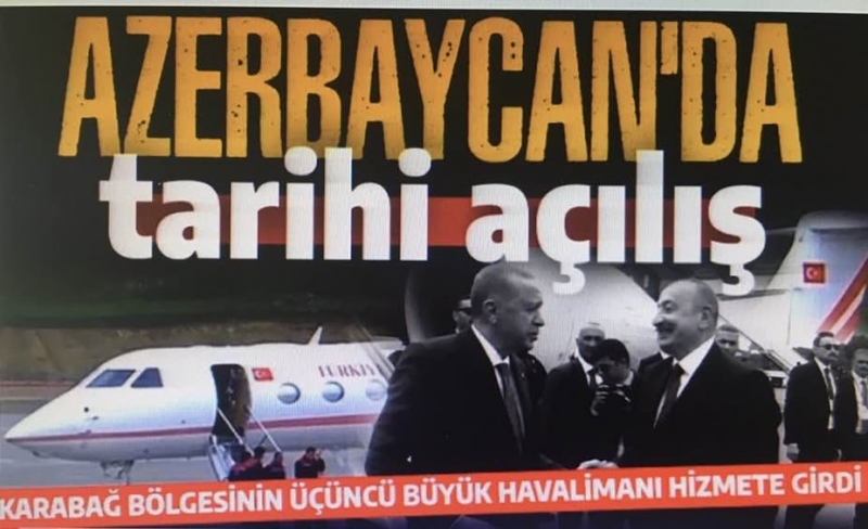 Başkan Erdoğan Azerbaycan'da havalimanı açılışını yaptı! Kurdeleyi Aliyev ile birlikte kesti.