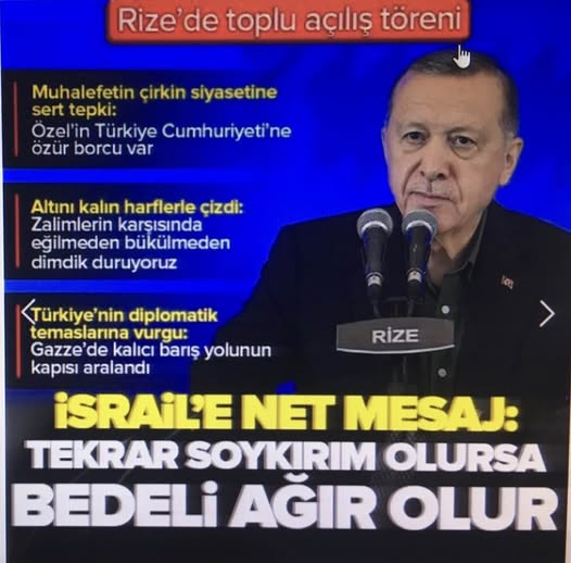 Başkan Erdoğan'dan baba ocağı Rize'de İsrail'e uyarı: Tekrarı olursa bedeli olur!