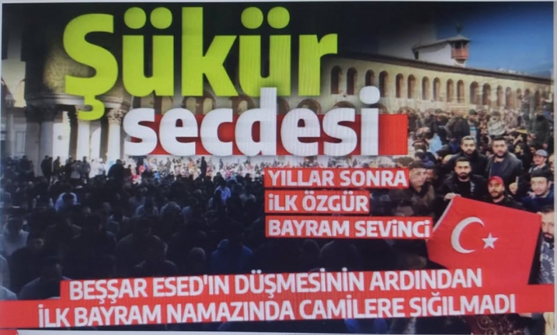 Bayram namazını Emevi Camii'nde kılan Ömer Şahrur, Suriye’de Esed rejimi olmadan ilk bayramı kutlamanın mutluluğunu yaşadıklarını söyledi.