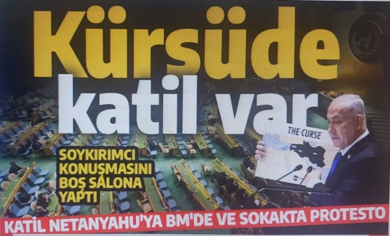 BM'de Netanyahu protestosu! Kürsüye çıkınca yüzlerce kişi salonu terk etti | Bibi'den Filistin'i tanıyan ülkelere tehdit! Yakasındaki QR kodun anlamı ne?