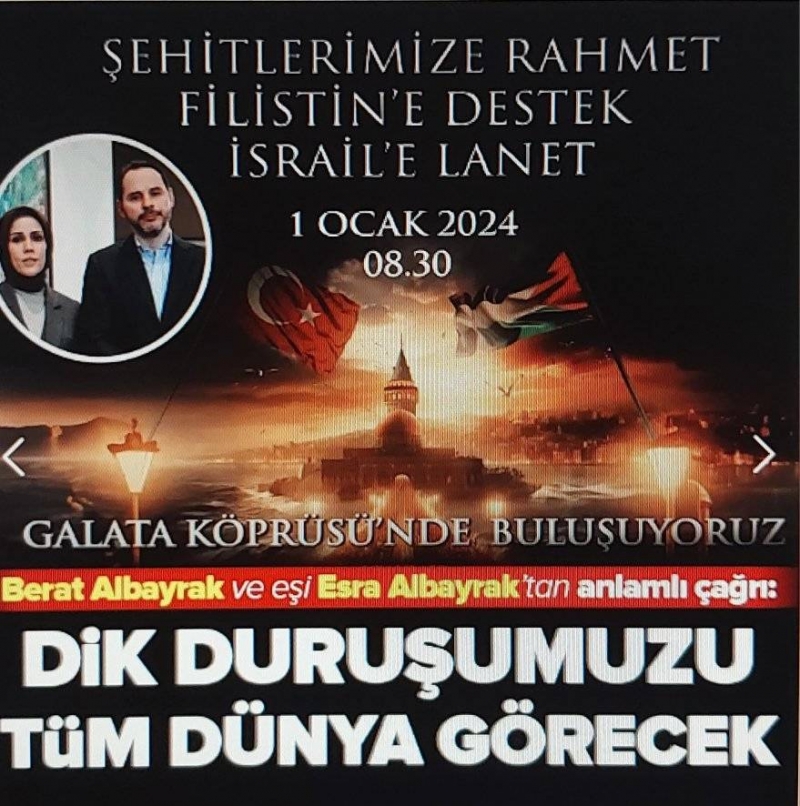 Galata Köprüsü'nde tarihi eylem! Berat Albayrak ve eşi Esra Albayrak'tan anlamlı çağrı: Dik duruşumuzu tüm dünya görecek
