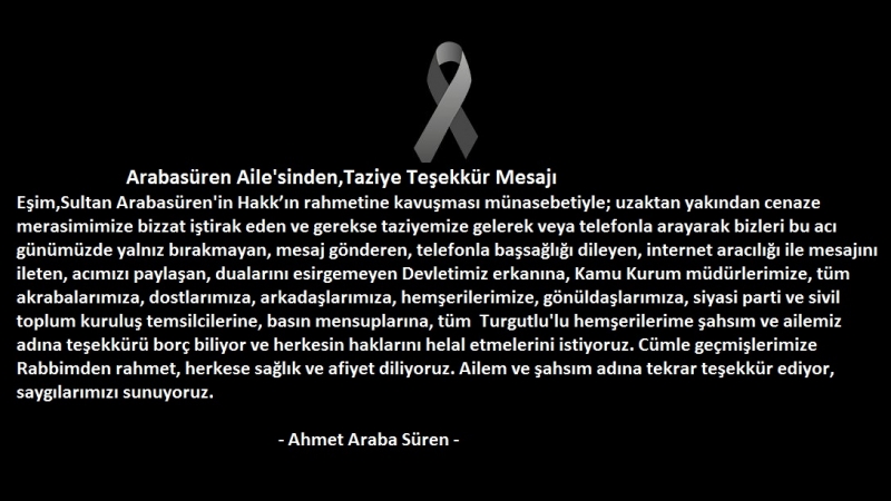 Arabasüren Aile'sinden,Taziye Teşekkür Mesajı