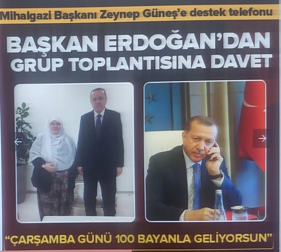 Başkan Erdoğan'dan Mihalgazi Belediye Başkanı Zeynep Güneş Akgün'e destek telefonu