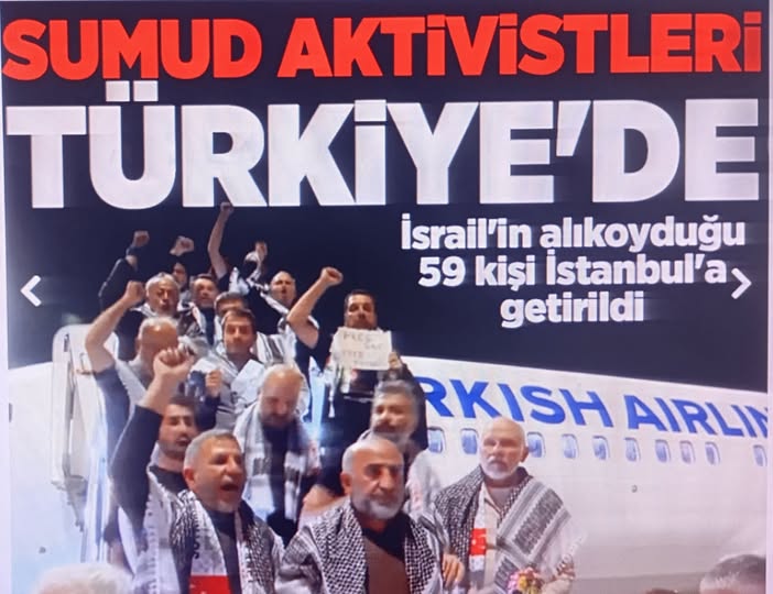 İsrail'in alıkoyduğu 59 Küresel Sumud Filosu aktivistini taşıyan uçak İstanbul'a indi
