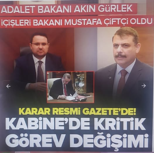 Son dakika... Kabinede değişiklik! Erzurum Valisi Mustafa Çiftçi İçişleri Bakanı, İstanbul Cumhuriyet Başsavcısı Akın Gürlek Adalet Bakanı oldu