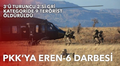 3'ü turuncu, 2'si gri kategoride 9 terörist öldürüldü: PKK’ya eren-6 darbesi