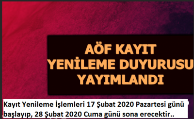 Açıköğretim, İktisat ve İşletme Fakülteleri 2019-2020 Öğretim Yılı Bahar Dönemi Kayıt Yenileme Duyurusu