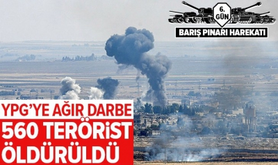 Barış Pınarı Harekatı'nda etkisiz hale getirilen PKK/PYD-YPG'li terörist sayısı 560 oldu.