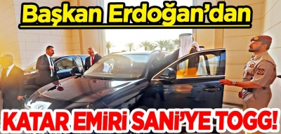 Başkan Erdoğan Katar’da resmi törenle karşılandı! Erdoğan Katar Şeyhi Al Sani'ye Togg hediye etti