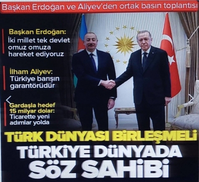 Başkan Erdoğan ve Azerbaycan Cumhurbaşkanı Aliyev'den ortak basın toplantısı: Türk dünyası birleşmeli 