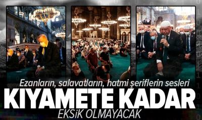 Başkan Erdoğan'dan Ayasofya Camii paylaşımı: Ezanların, salavatların, hatmi şeriflerin sesleri kıyamete kadar eksik olmayacak.