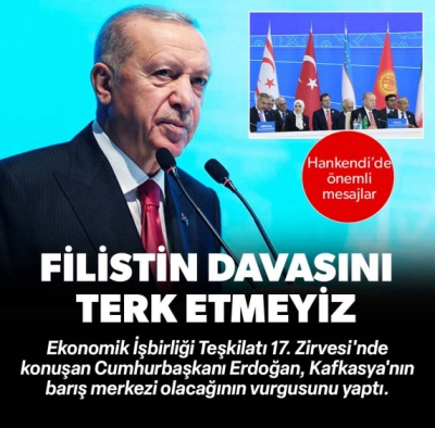 Başkan Erdoğan'dan Azerbaycan'da net mesaj: Filistin davasını terk edemeyiz | KKTC çağrısı
