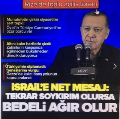 Başkan Erdoğan'dan baba ocağı Rize'de İsrail'e uyarı: Tekrarı olursa bedeli olur!