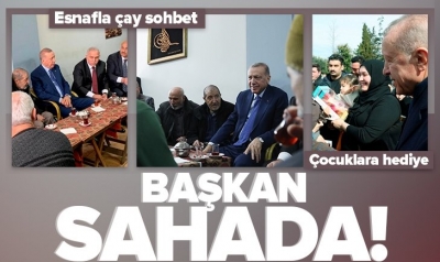 Başkan Erdoğan'dan Fatih'te esnaf ziyareti! Çay içip sohbet ettiler