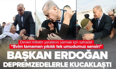 Başkan Recep Tayyip Erdoğan'a Afşin'deki depremzedelerden sevgi seli