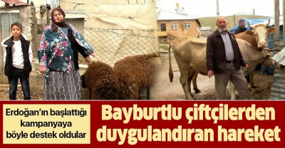 Bayburtlu çiftçilerden duygulandıran hareket! Milli Dayanışma Kampanyası’na düve ve koyun bağışıyla destek oldular.