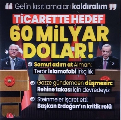 Cumhurbaşkanı Erdoğan'dan Alman mevkidaşıyla ortak basın toplantısı: İsrail ile ticaret bitti 