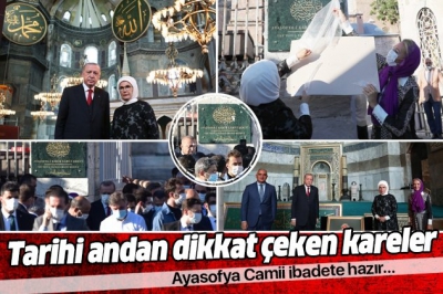 Cumhurbaşkanı Erdoğan ve MHP lideri Bahçeli Ayasofya Camii'nde incelemelerde bulundu.