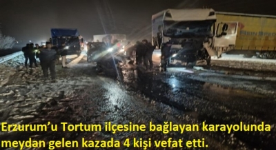 Erzurum'da meydana gelen katliam gibi trafik kazasında ilk belirlemelere göre 4 kişi hayatını kaybetti.