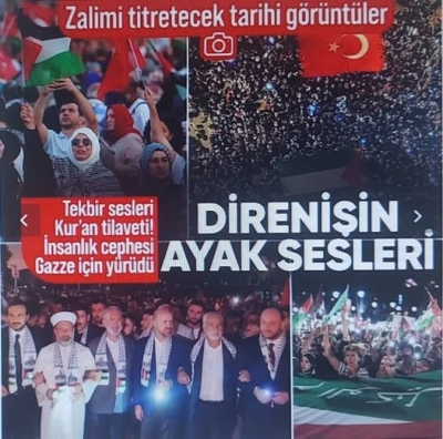 Gazze için umut fenerleri yandı! On binler tekbir sesleriyle Beyazıt'tan Ayasofya'ya yürüdü | Kalabalık dron ile görüntülendi
