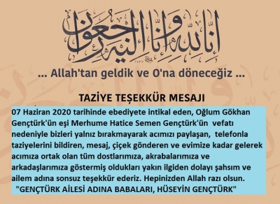 GENÇTÜRK AİLESİ'NDEN TAZİYE TEŞEKKÜR MESAJI