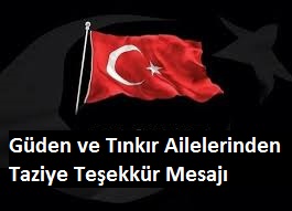Güden ve Tınkır Ailelerinden Taziye Teşekkür Mesajı