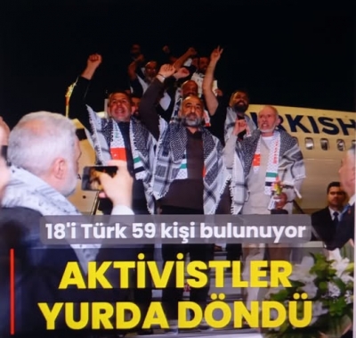 İsrail'in alıkoyduğu 59 Küresel Sumud Filosu aktivistini taşıyan uçak İstanbul'a indi