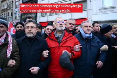 İstanbul Gazze için tek yürek! Filistin davası kırmızı çizgimiz! Gazze özgür olana dek mücadeleyi sürdüreceğiz!