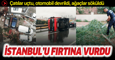 İstanbul’da kuvvetli fırtına ve sağanak etkili oldu ağaçlar devrildi yollar göle döndü.