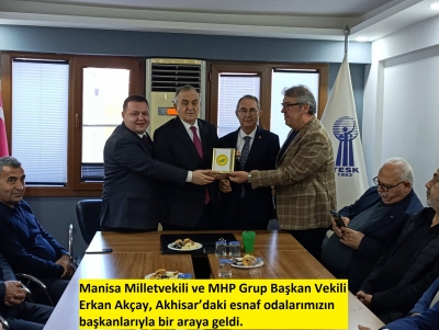 Manisa Milletvekili ve MHP Grup Başkan Vekili Erkan Akçay, Akhisar’daki esnaf odalarımızın başkanlarıyla bir araya geldi.