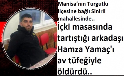   Manisa’nın Turgutlu ilçesine bağlı Sinirli mahallesinde.İçki masasında tartıştığı arkadaşını av tüfeğiyle öldürdü......