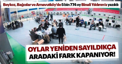 Oylar yeniden sayıldıkça İmamoğlu'yla Yıldırım arasındaki fark eriyor..