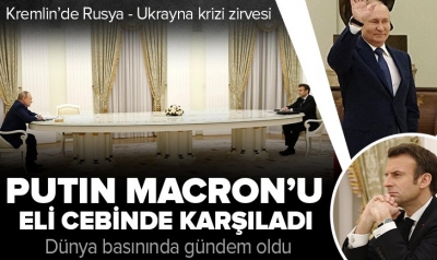 Putin ve Macron Kremlin Sarayı'nda görüştü! Görüşmeye 'uzun masa' damgasını vurdu!
