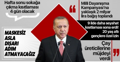Son dakika: Başkan Erdoğan kabine sonrası açıkladı: Hafta sonu sokağa çıkma kısıtlaması 4 gün.