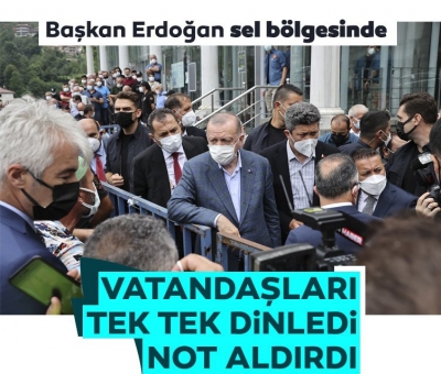 Son dakika: Başkan Erdoğan sel bölgesinde! Vatandaşları dinledi, not aldı
