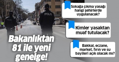 Son dakika haberine göre İçişleri Bakanlığınca, 81 il valiliğine, hafta sonu 31 ilde uygulanacak sokağa çıkma yasağı ile ilgili genelge gönderildi..