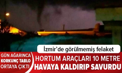 Son dakika: İzmir'de görülmemiş felaket! Hortum araçları 10 metre havaya kaldırıp binaların üzerinden savurdu