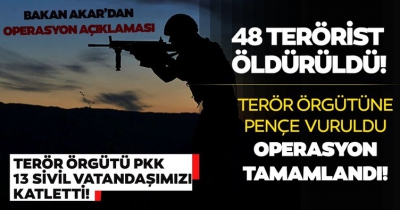 Son dakika: Mehmetçik Gara'da destan yazdı! Milli Savunma Bakanı Hulusi Akar: 48 terörist ölü, 2 terörist sağ ele geçirildi 