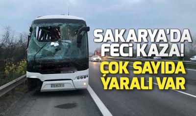 Son dakika... Sakarya'da yolcu otobüsü devrildi: Çok sayıda yaralı var.