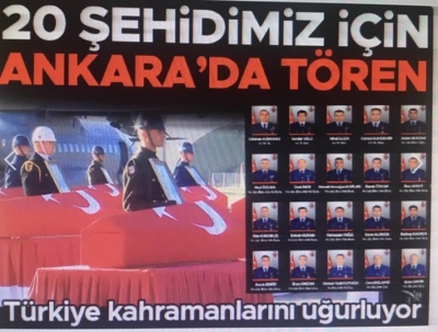 Türkiye 20 şehidini ebediyete uğurluyor, Son dakika... Türkiye kahraman şehitlerini uğurluyor... 20 şehidimiz için tören yapılıyor