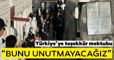 Türkiye'ye teşekkür mektubu: Bunu unutmayacağız.
