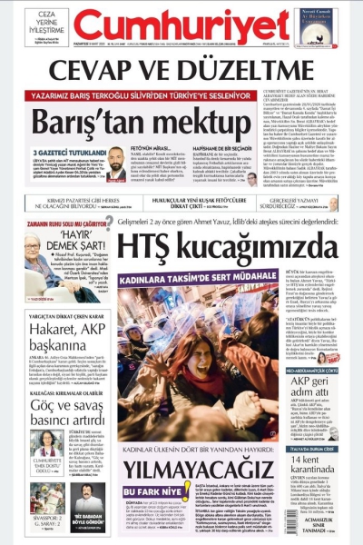 Yalan habere manşetten tekzip! Cumhuriyet'in iftirası tescillendi..