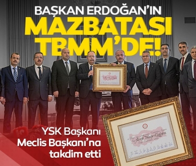  YSK Başkanı Ahmet Yener, Cumhurbaşkanı mazbatasını TBMM Başkanı Mustafa Şentop'a verdi