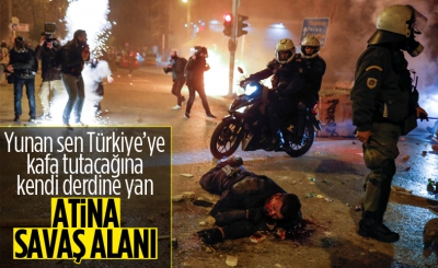 Yunanistan'ın başkenti Atina alev alev! Göstericiler ve polis birbirine girdi 